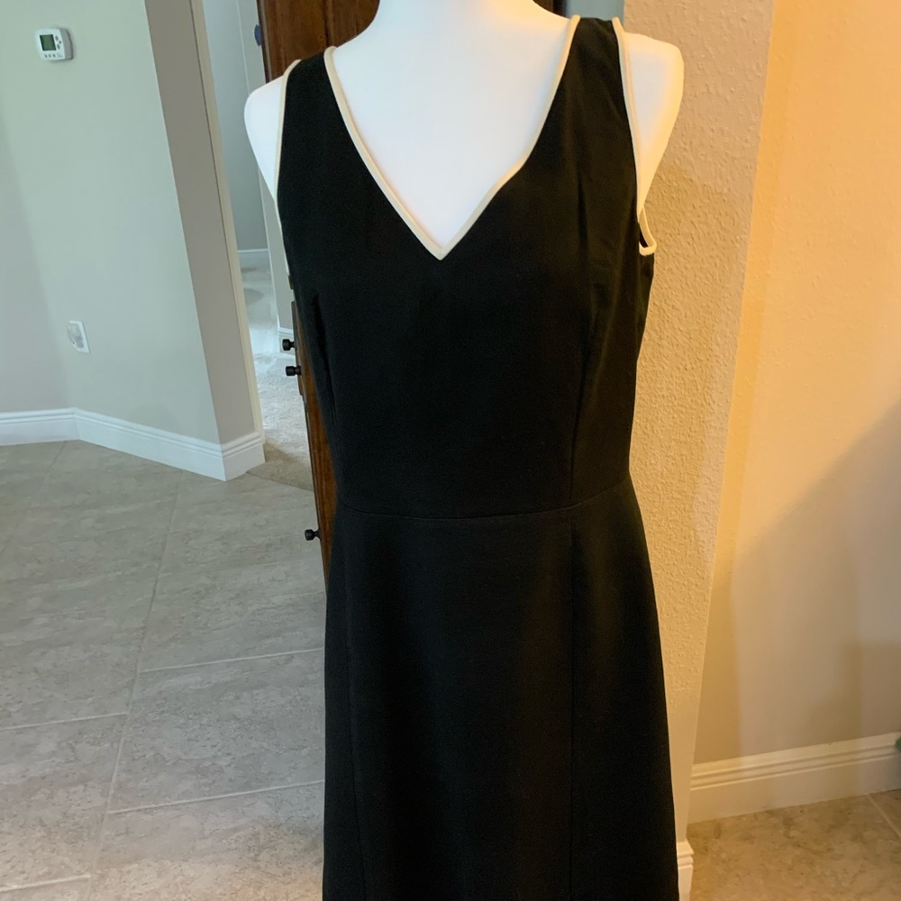 Ann Taylor classic black dress with white piping